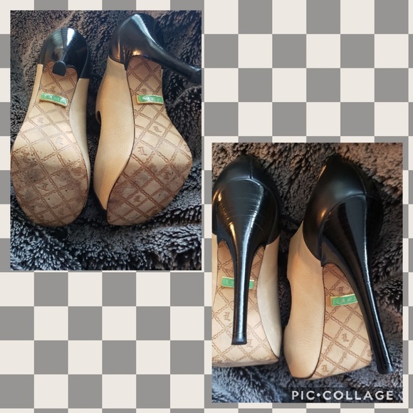 L.A.M.B Chiba Lace Front Black and Tan Peep Toe - Picture 5 of 8